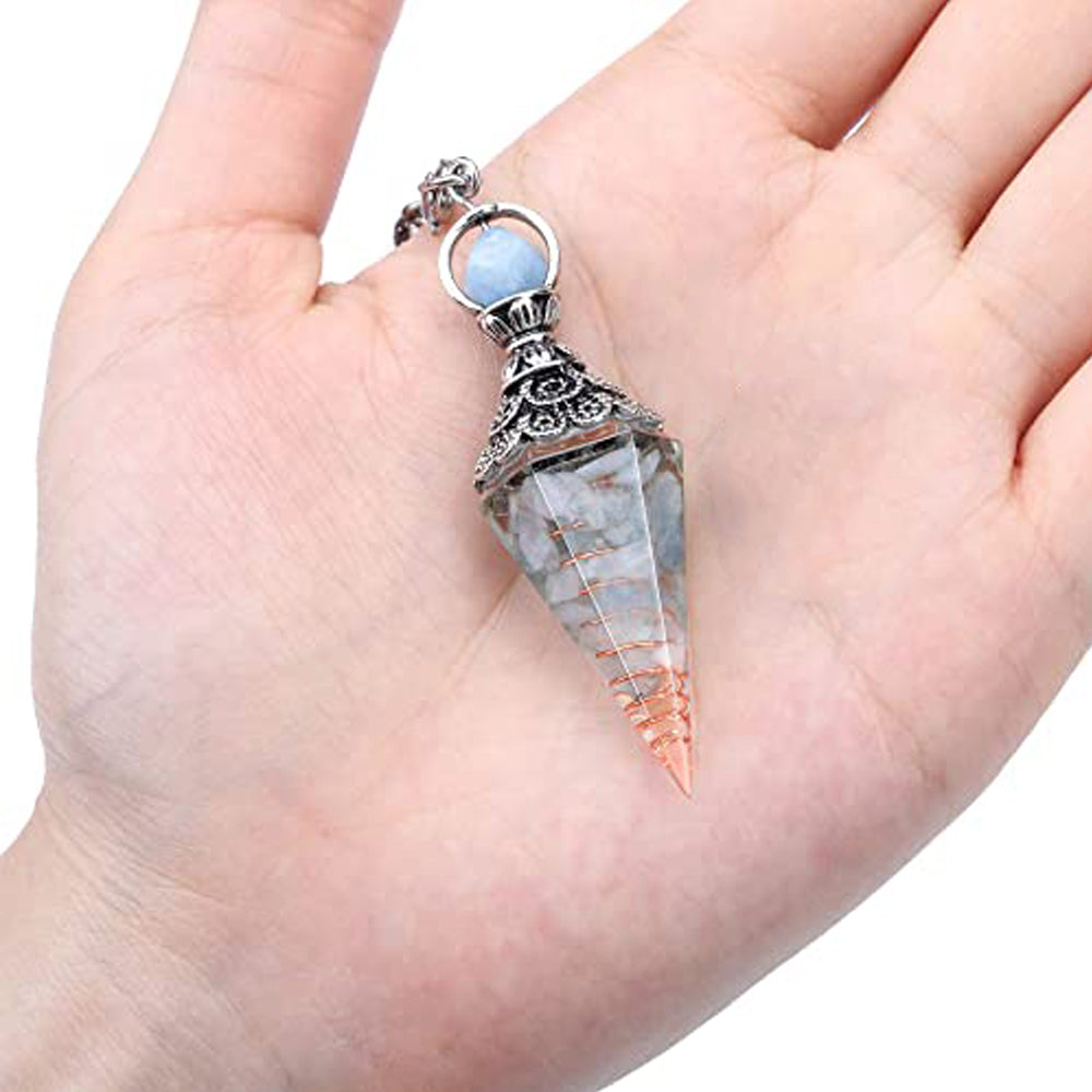 2X Resin Pendant Chakra Pendant Reiki Hexagonal Dowsing Pendulum Blue Light Blue