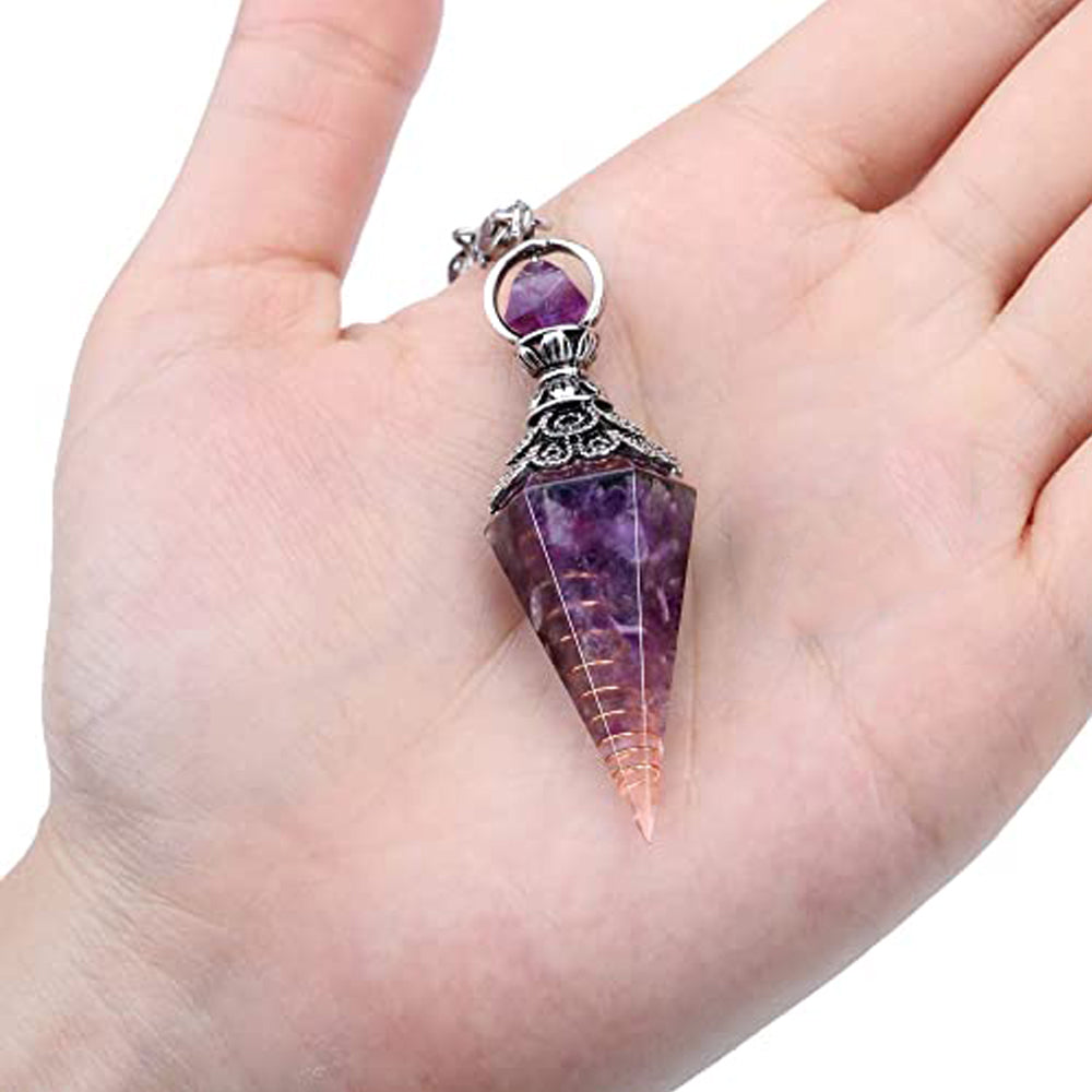 2 X Resin Pendants Chakra Pendants Reiki Hexagonal Dowsing Pendulum Brown Purple