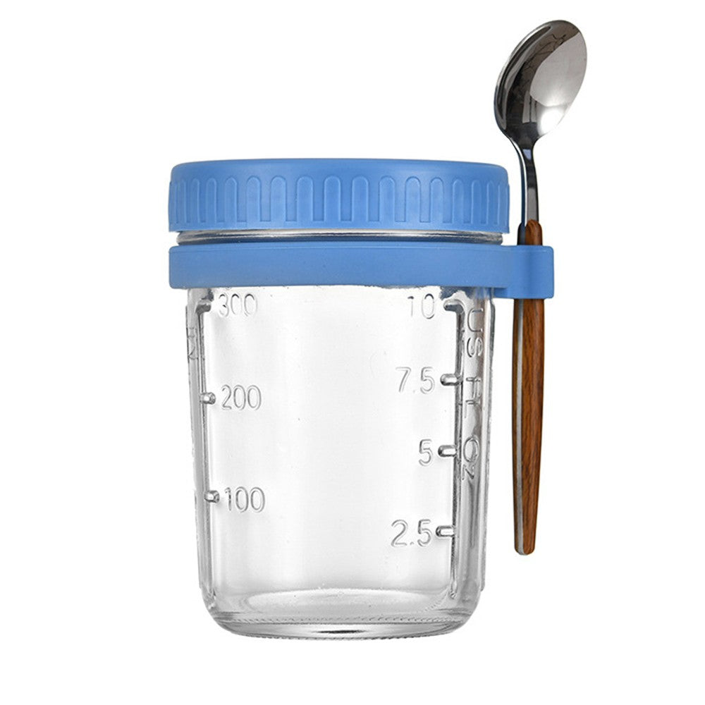 1 X 350ml Overnight Oats Glass Container with Lids and Spoon Overnight Oats Mason Jars Salad Cups Blue