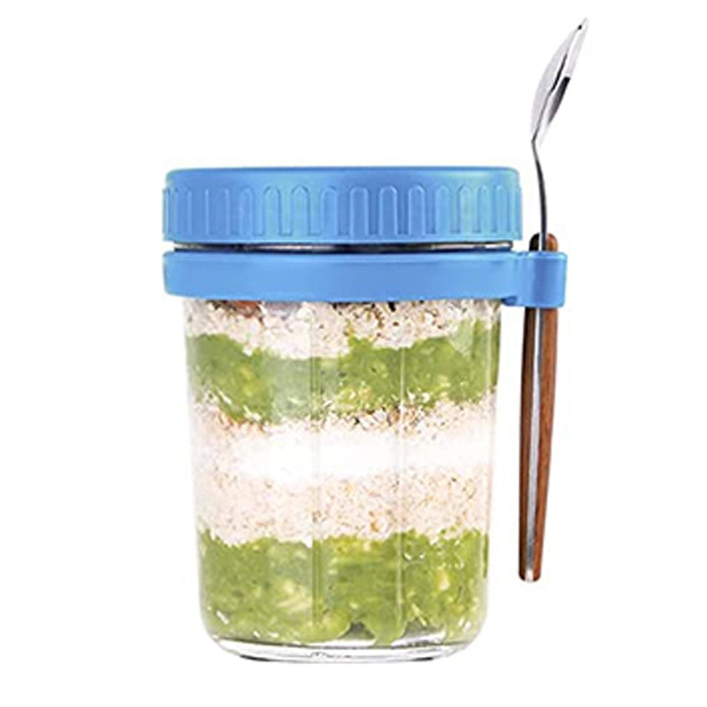 2 X 350ml Overnight Oats Glass Container with Lids and Spoon Overnight Oats Mason Jars Salad Cups Blue