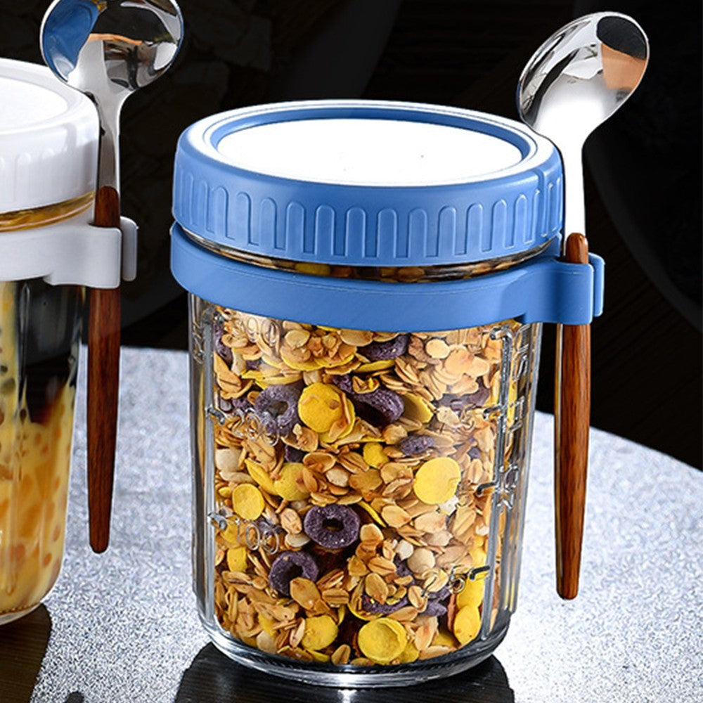 1 X 350ml Overnight Oats Glass Container with Lids and Spoon Overnight Oats Mason Jars Salad Cups Blue