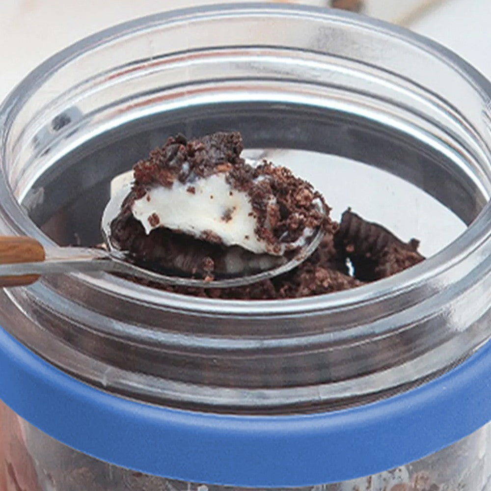 2 X 350ml Overnight Oats Glass Container with Lids and Spoon Overnight Oats Mason Jars Salad Cups Blue