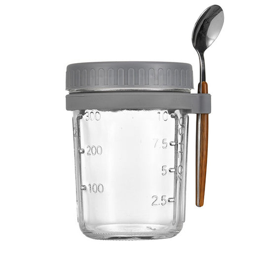 1 X 350ml Overnight Oats Glass Container with Lids and Spoon Overnight Oats Mason Jars Salad Cups Grey