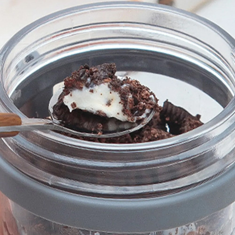 2 X 350ml Overnight Oats Glass Container with Lids and Spoon Overnight Oats Mason Jars Salad Cups Grey