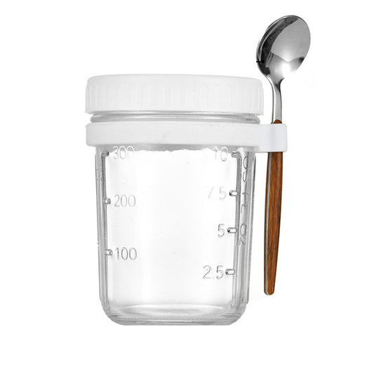 1 X 350ml Overnight Oats Glass Container with Lids and Spoon Overnight Oats Mason Jars Salad Cups White
