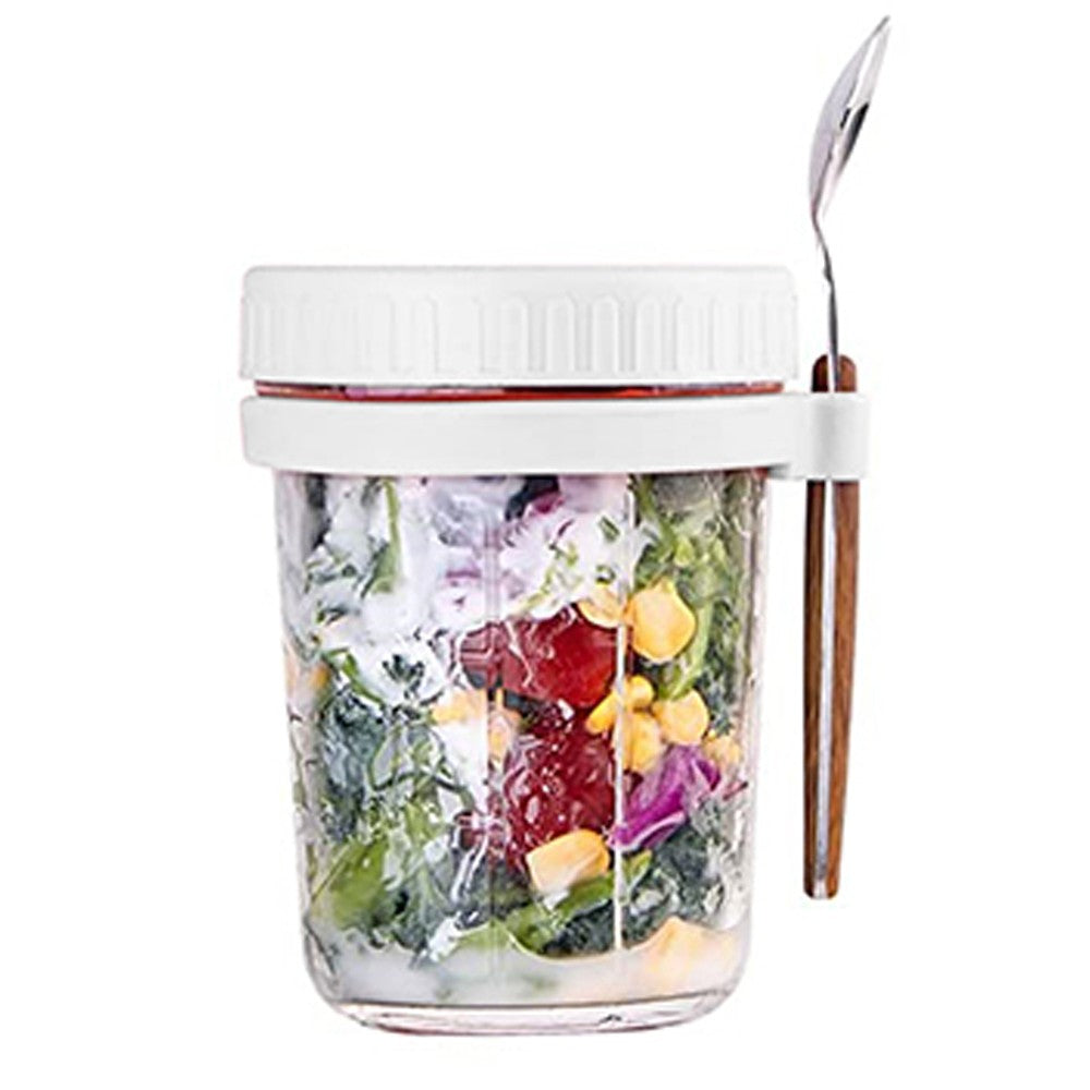 2 X 350ml Overnight Oats Glass Container with Lids and Spoon Overnight Oats Mason Jars Salad Cups White