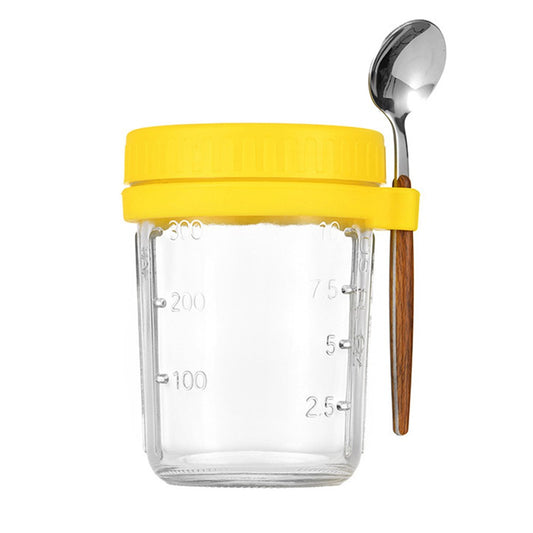 1 X 350ml Overnight Oats Glass Container with Lids and Spoon Overnight Oats Mason Jars Salad Cups Yellow
