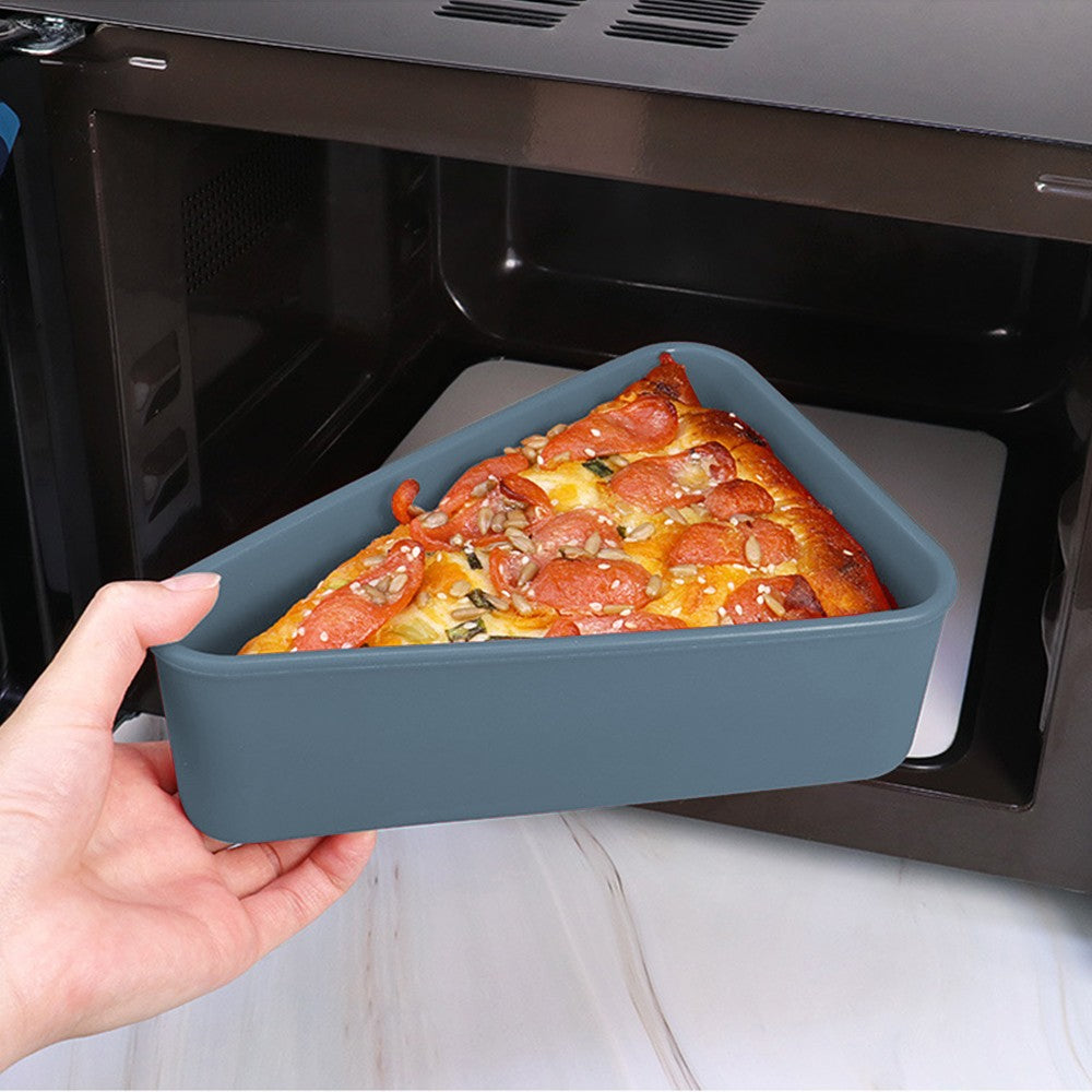 Reusable Pizza Slice Storage Container Silicone Pizza Box with Microwavable Serving Tray Blue