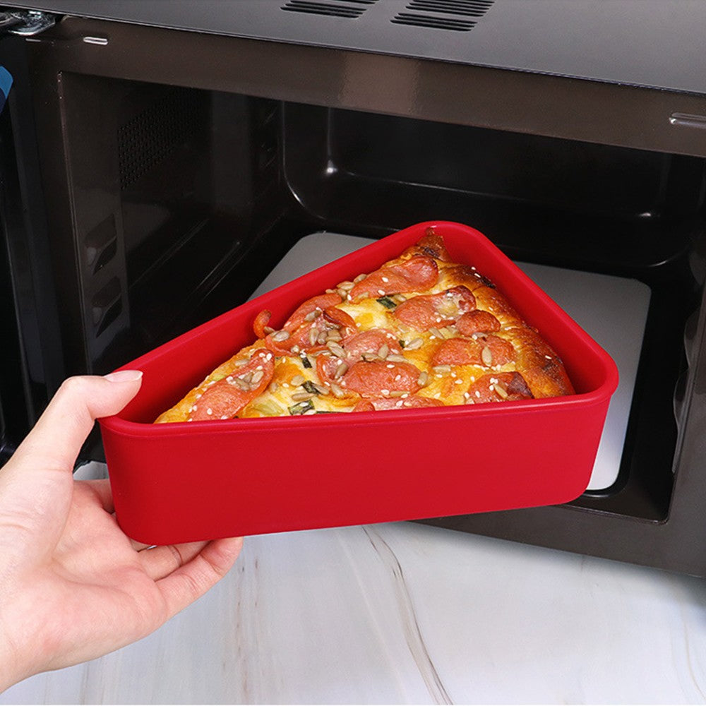 Reusable Pizza Slice Storage Container Silicone Pizza Box with Microwavable Serving Tray Red