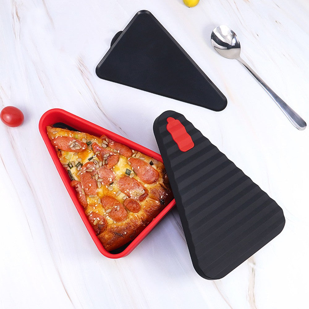 Reusable Pizza Slice Storage Container Silicone Pizza Box with Microwavable Serving Tray Red