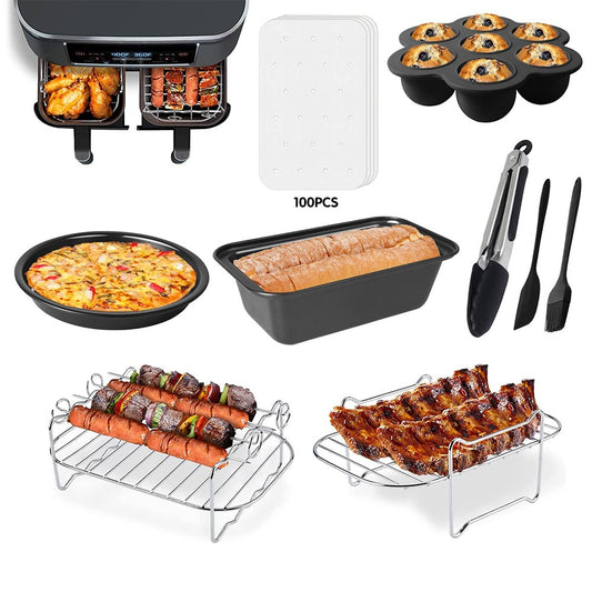 100 Sheets Air Fryer Paper Liner and 8Pcs Cake Pan Pizza Pan Accessories Set Air Fryer Rack