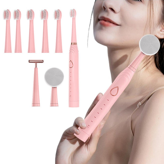 3 in 1 Electric Toothbrushes Rechargeable Face Cleaning Brush Face Massager Pink