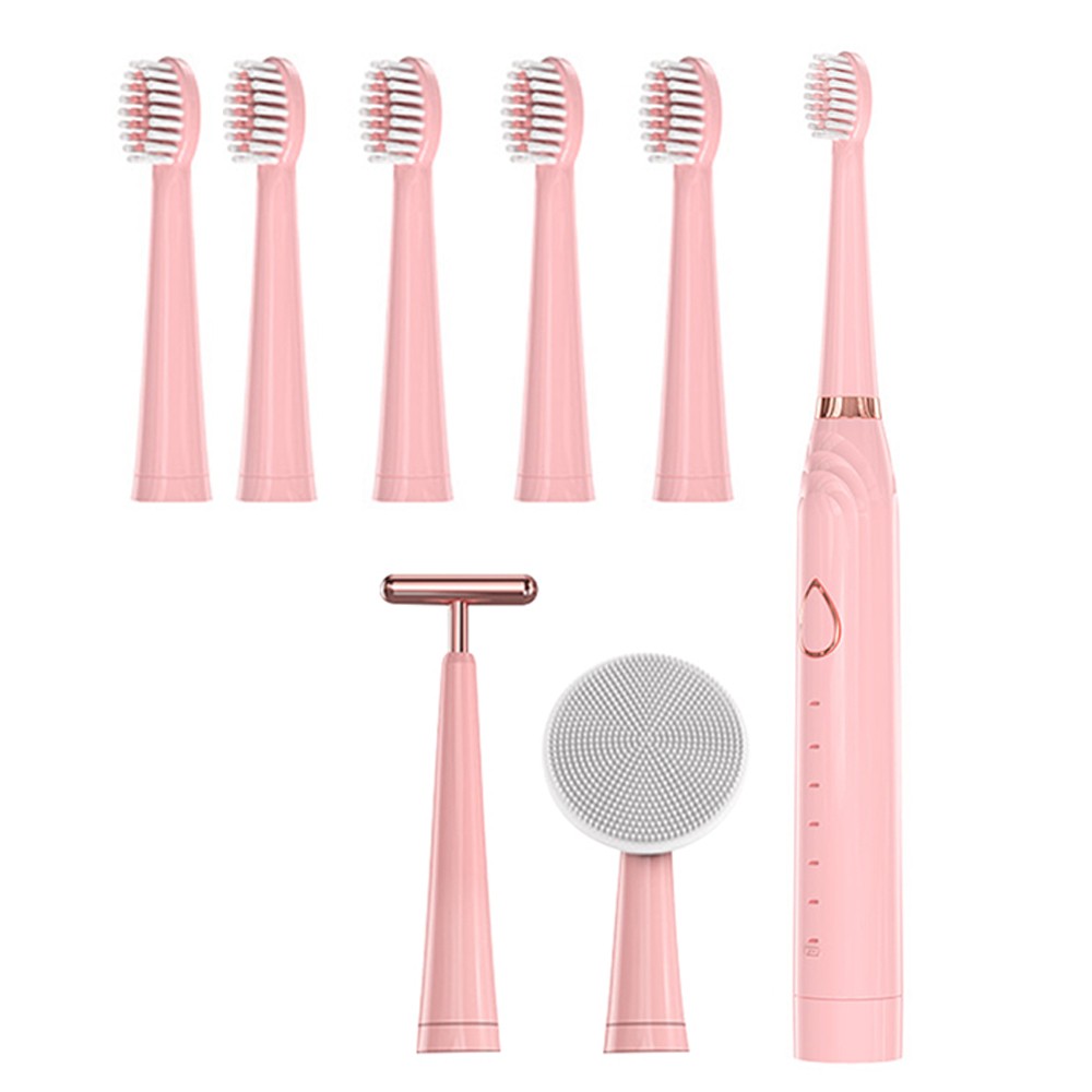 3 in 1 Electric Toothbrushes Rechargeable Face Cleaning Brush Face Massager Pink