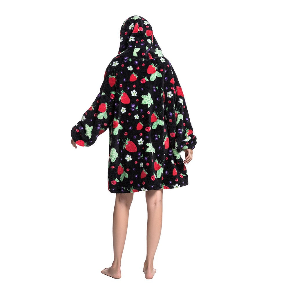 L Unisex Hooded Blanket Wearable Blanket Oversized Hoodie Blanket Black