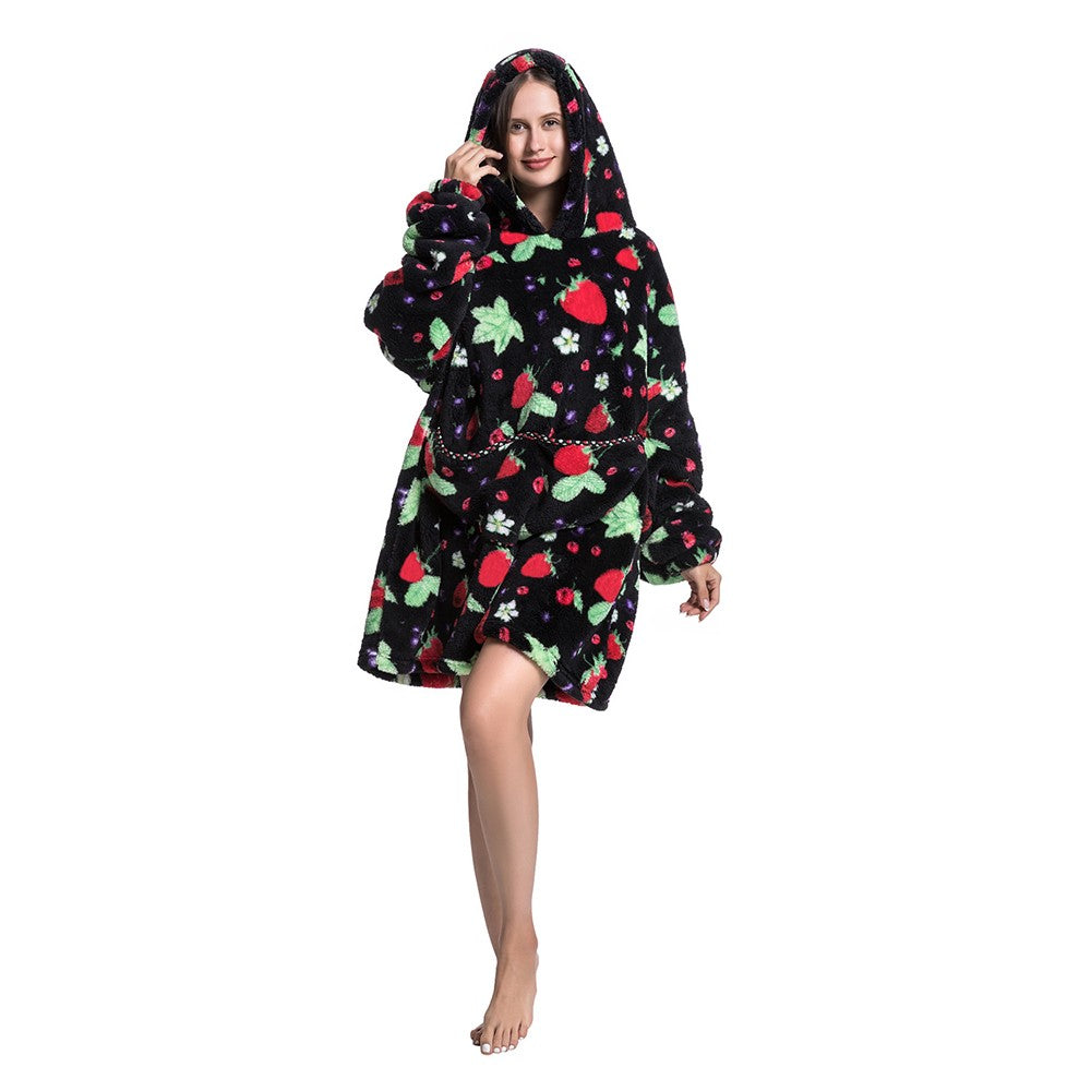 L Unisex Hooded Blanket Wearable Blanket Oversized Hoodie Blanket Black