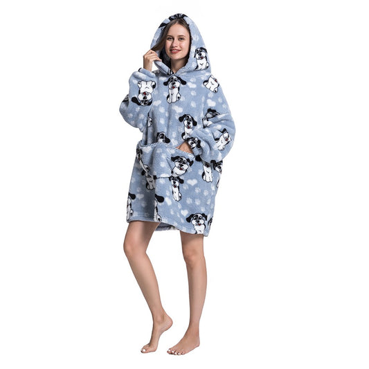 L Unisex Hooded Blanket Wearable Blanket Oversized Hoodie Blanket Blue