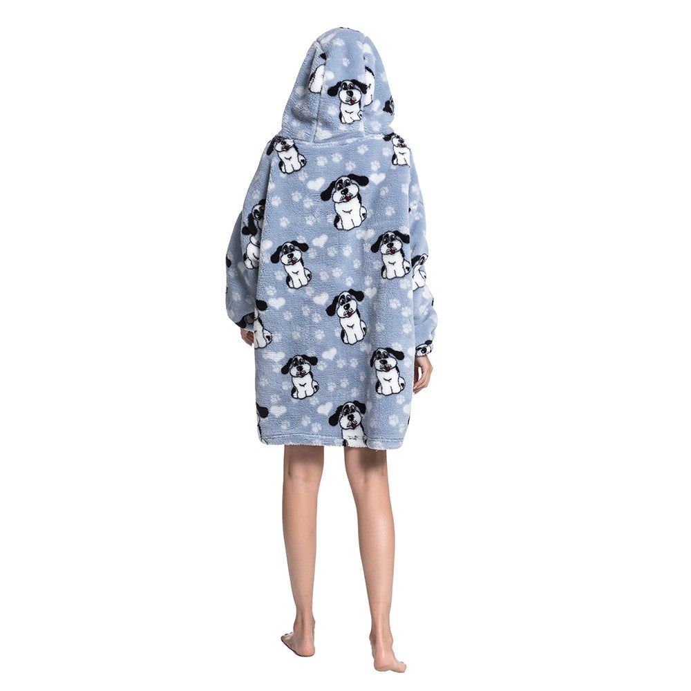 L Unisex Hooded Blanket Wearable Blanket Oversized Hoodie Blanket Blue