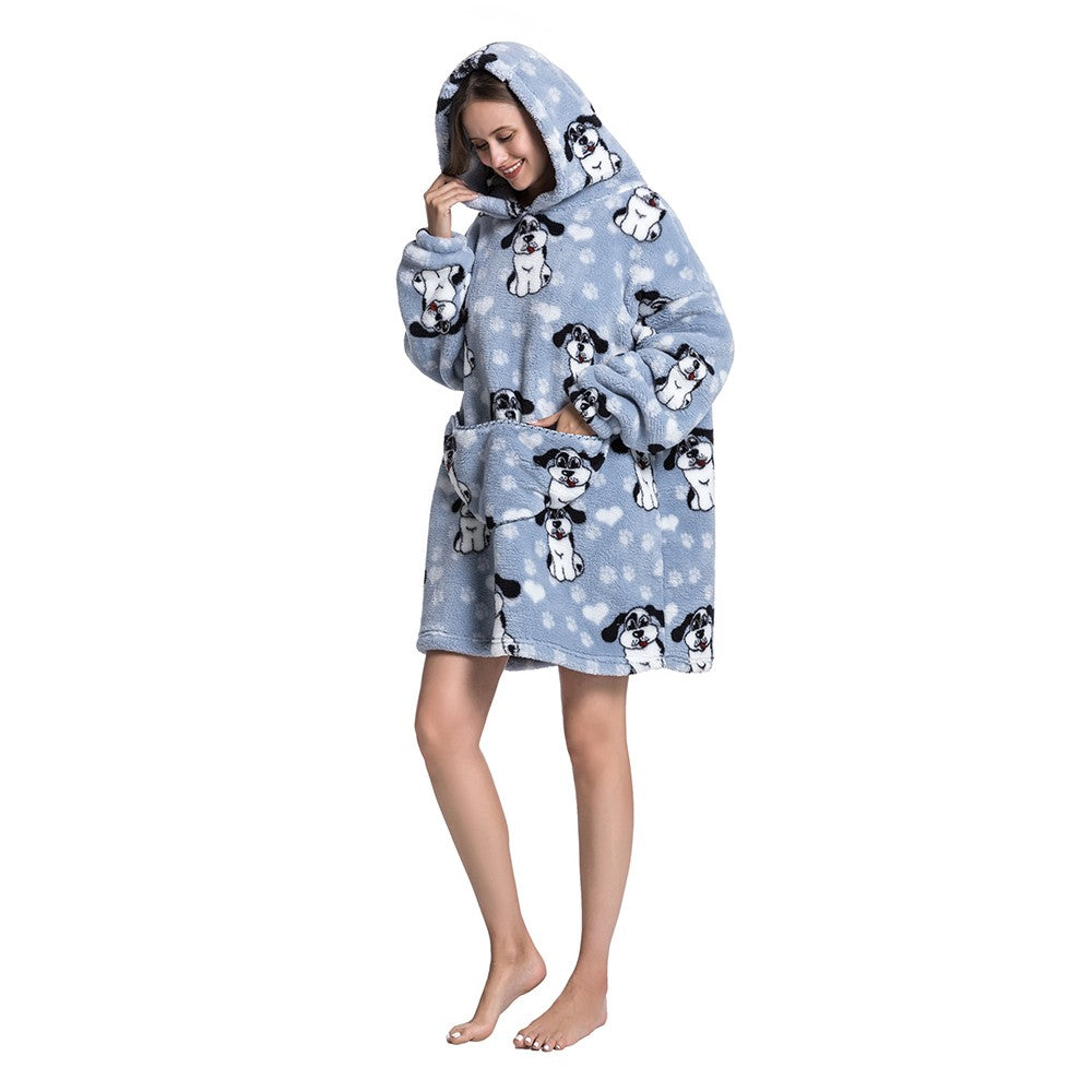 L Unisex Hooded Blanket Wearable Blanket Oversized Hoodie Blanket Blue