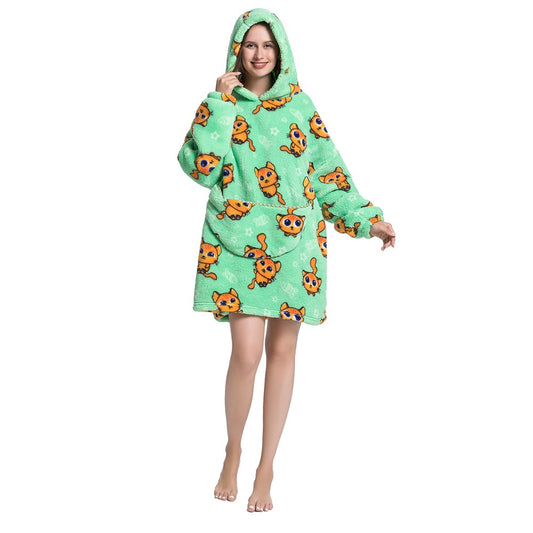 L Unisex Hooded Blanket Wearable Blanket Oversized Hoodie Blanket Green