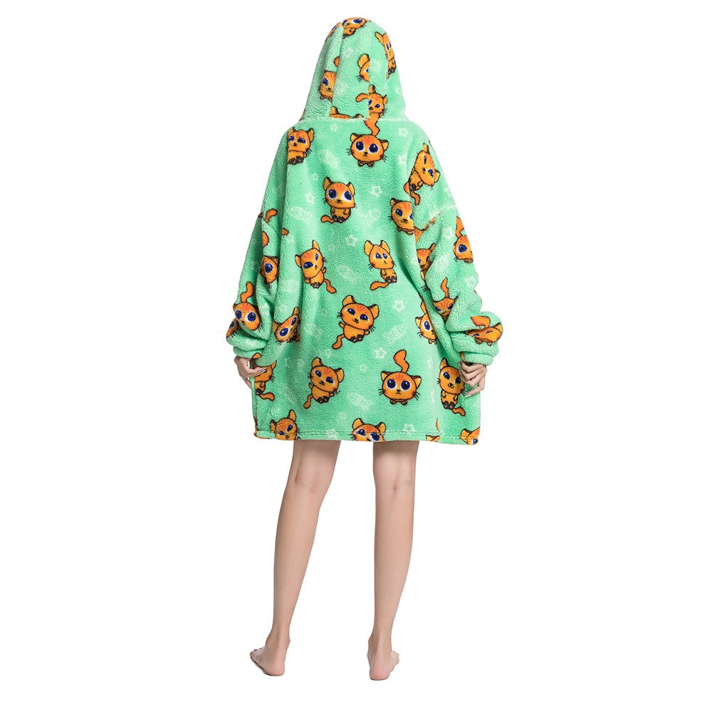 L Unisex Hooded Blanket Wearable Blanket Oversized Hoodie Blanket Green