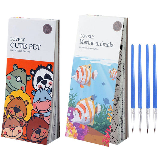 2 X Portable Kids Watercolor Painting Book with Brush Pocket Painting Bookmark