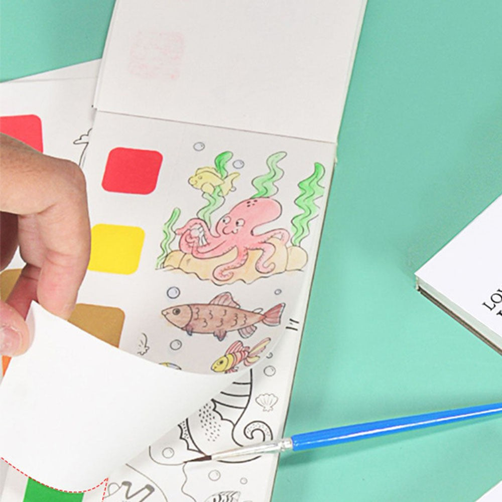 2 X Portable Kids Watercolor Painting Book with Brush Pocket Painting Bookmark