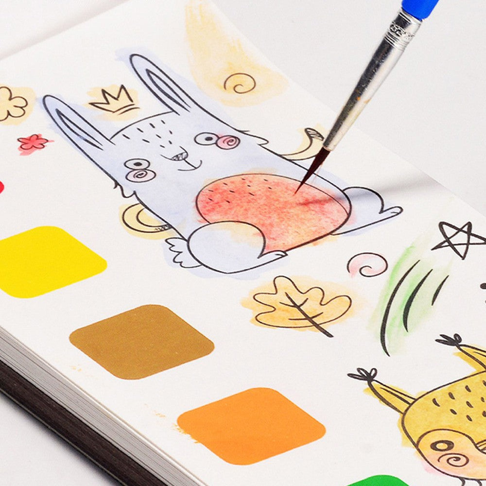 2 X Portable Kids Watercolor Painting Book with Brush Pocket Painting Bookmark