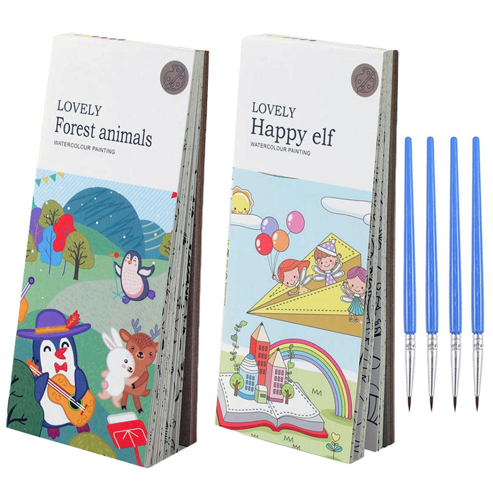 2 X Portable Kids Watercolor Painting Book with Brush Pocket Painting Bookmark