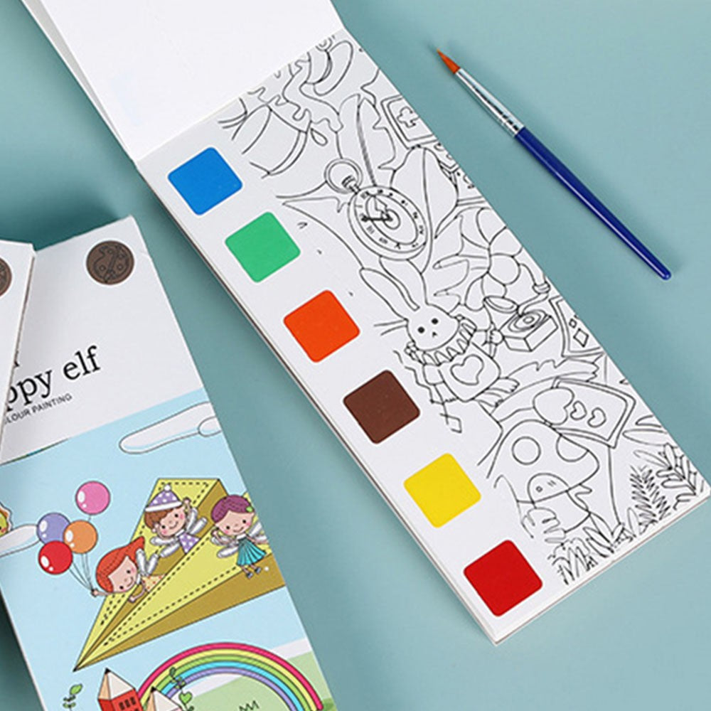 2 X Portable Kids Watercolor Painting Book with Brush Pocket Painting Bookmark