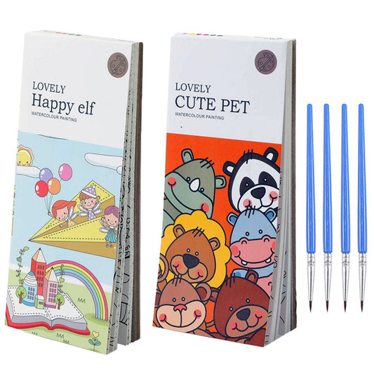 2 X Portable Kids Watercolor Painting Book with Brush Pocket Painting Bookmark