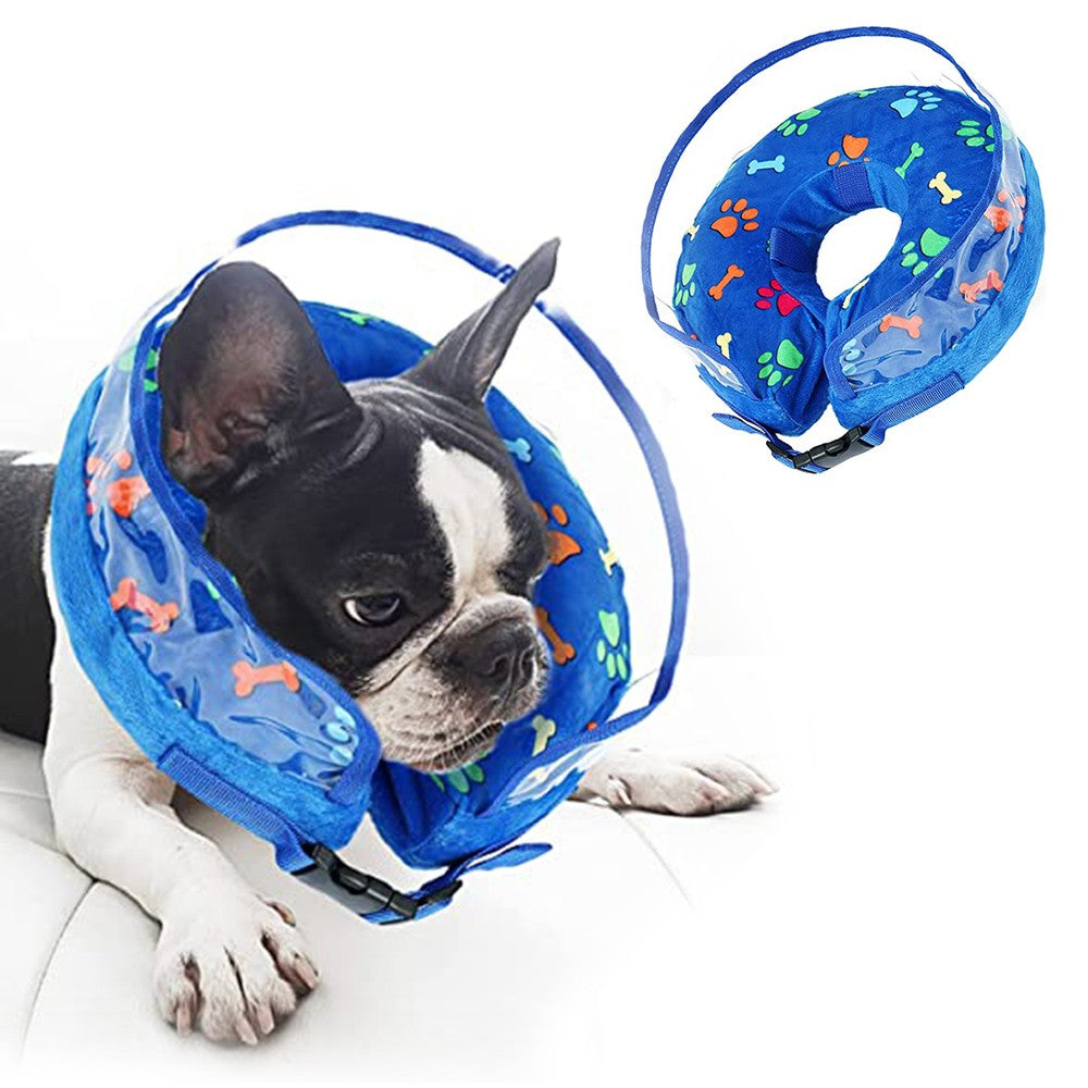 L Inflatable Dog Cone Cat E-Collar Soft Pet Protective Recovery Donut Collar with Anti Licking Baffle Blue