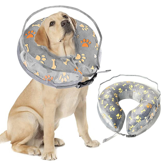 M Inflatable Dog Cone Cat E-Collar Soft Pet Protective Recovery Donut Collar with Anti Licking Baffle Grey