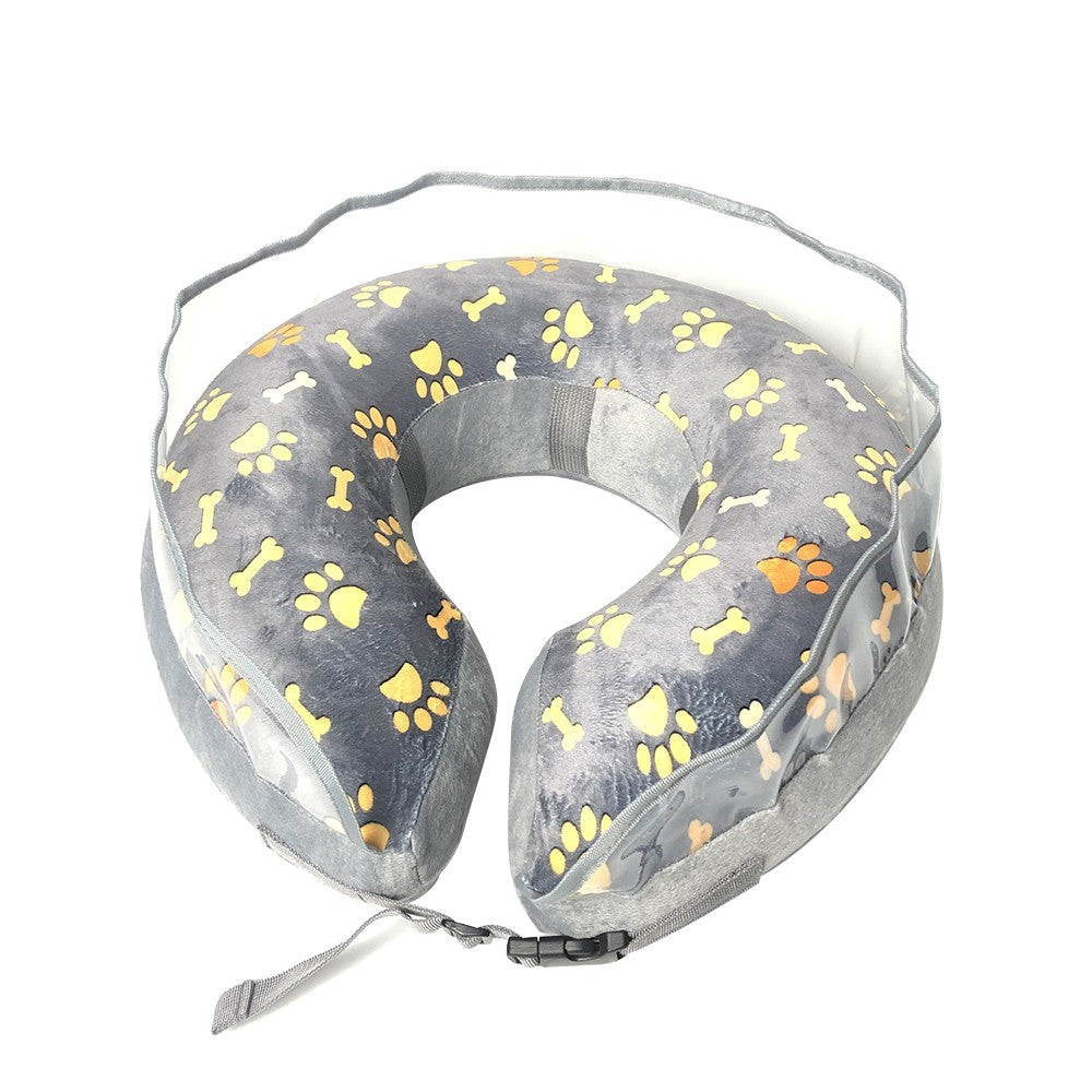 S Inflatable Dog Cone Cat E-Collar Soft Pet Protective Recovery Donut Collar with Anti Licking Baffle Grey