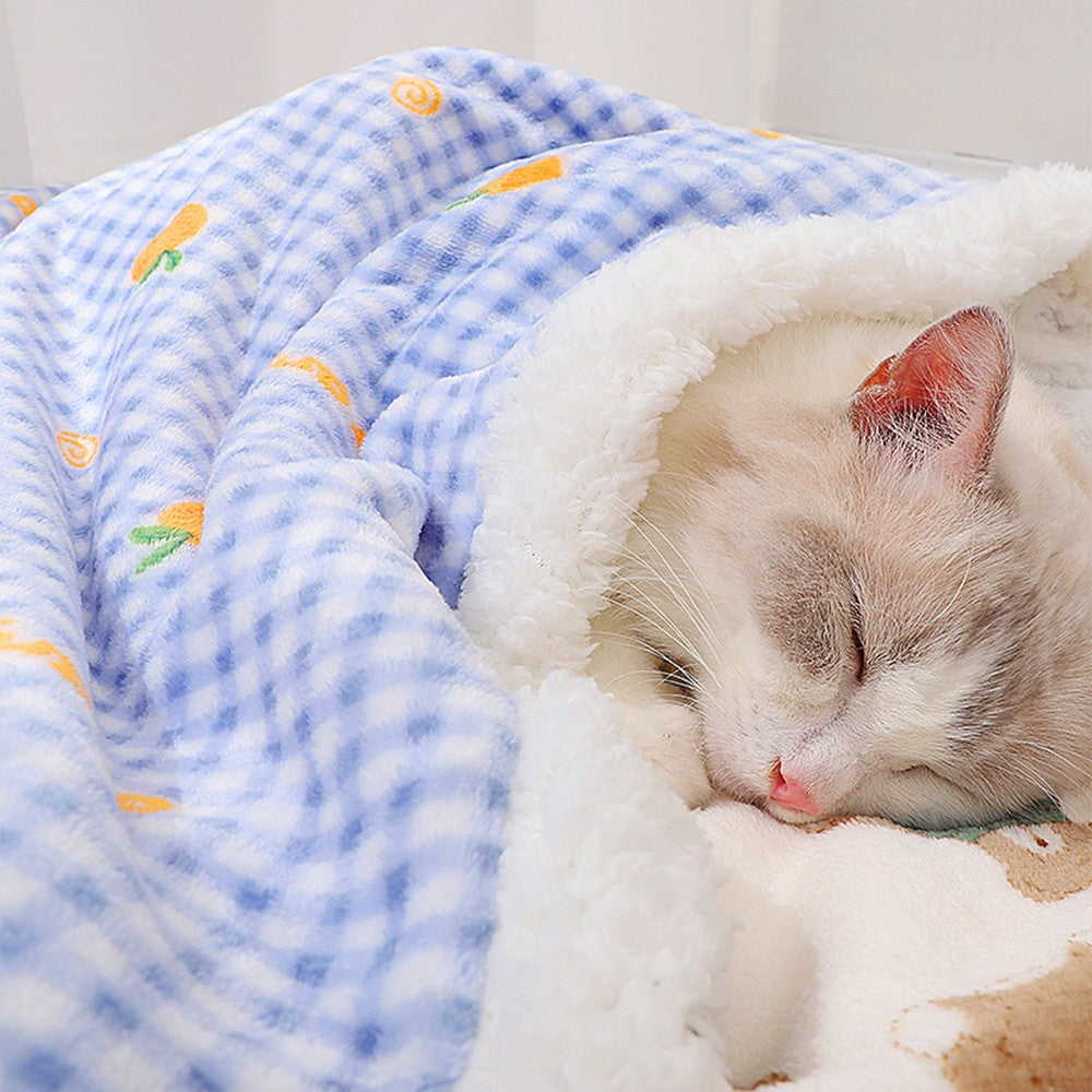 80x60cm Double Layer Pet Winter Warm Blanket Cat Dog Plush Blanket Flannel Throw Blanket Blue