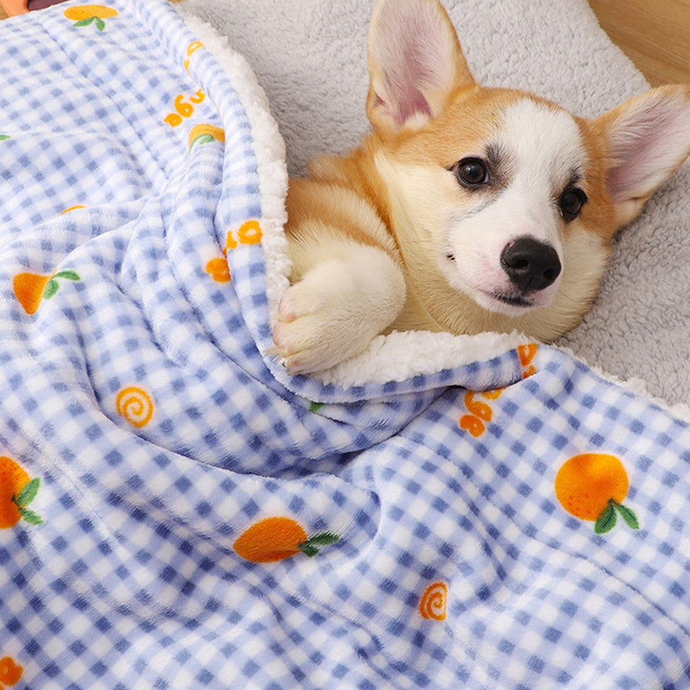 80x60cm Double Layer Pet Winter Warm Blanket Cat Dog Plush Blanket Flannel Throw Blanket Blue