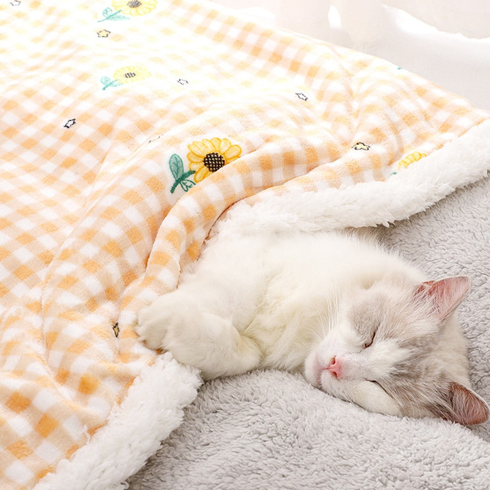 100x80cm Double Layer Pet Winter Warm Blanket Cat Dog Plush Blanket Flannel Throw Blanket Orange
