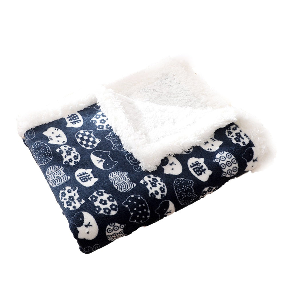 60x40cm Double Layer Pet Winter Warm Blanket Cat Dog Plush Blanket Flannel Throw Blanket Navy Blue
