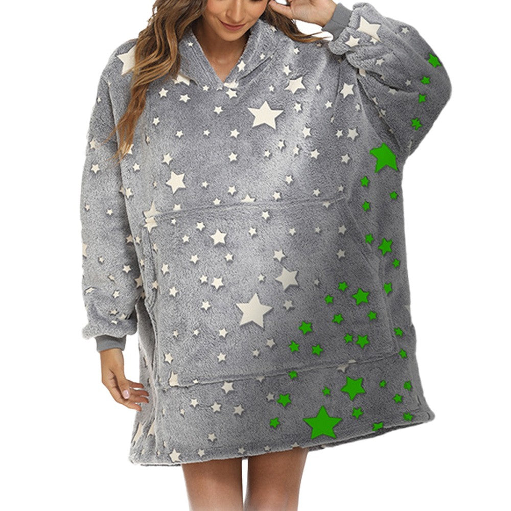 Glow in The Dark Unisex Hooded Blanket Sherpa Wearable Blanket Oversized Blanket Hoodie Grey