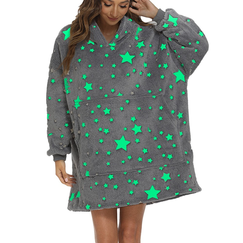 Glow in The Dark Unisex Hooded Blanket Sherpa Wearable Blanket Oversized Blanket Hoodie Grey