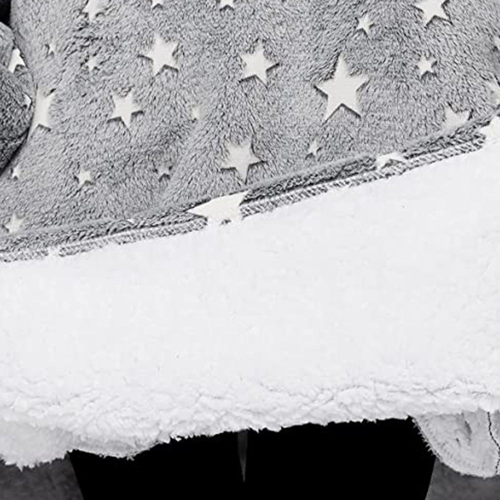 Glow in The Dark Unisex Hooded Blanket Sherpa Wearable Blanket Oversized Blanket Hoodie Grey