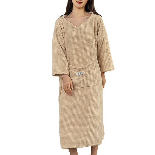 Wearable Bath Towel with Hood Oversized Beach Changing Towel Swim Robe Poncho Beige