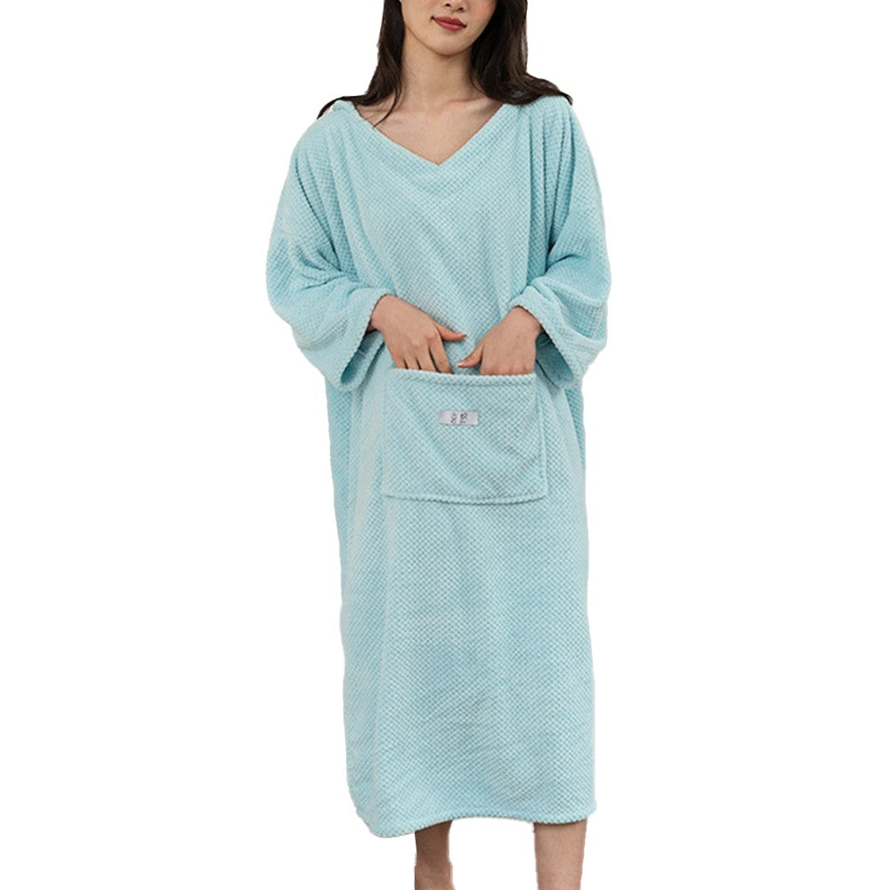 Wearable Bath Towel with Hood Oversized Beach Changing Towel Swim Robe Poncho Blue