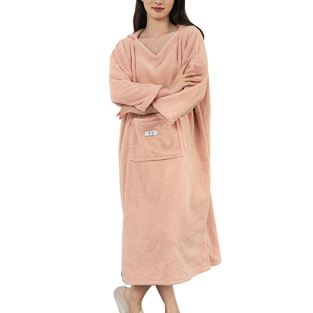 Wearable Bath Towel with Hood Oversized Beach Changing Towel Swim Robe Poncho Pink