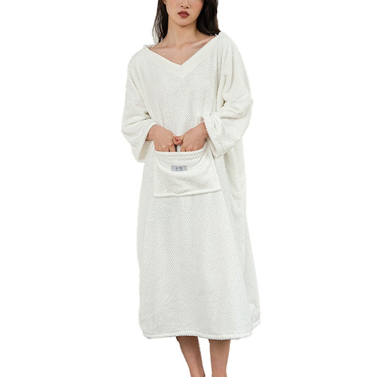 Wearable Bath Towel with Hood Oversized Beach Changing Towel Swim Robe Poncho White