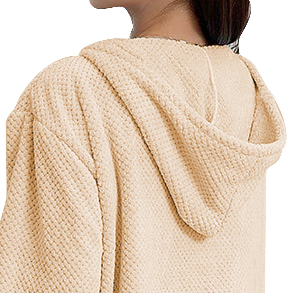 Wearable Bath Towel with Hood Oversized Beach Towel Swim Robe Poncho Beige