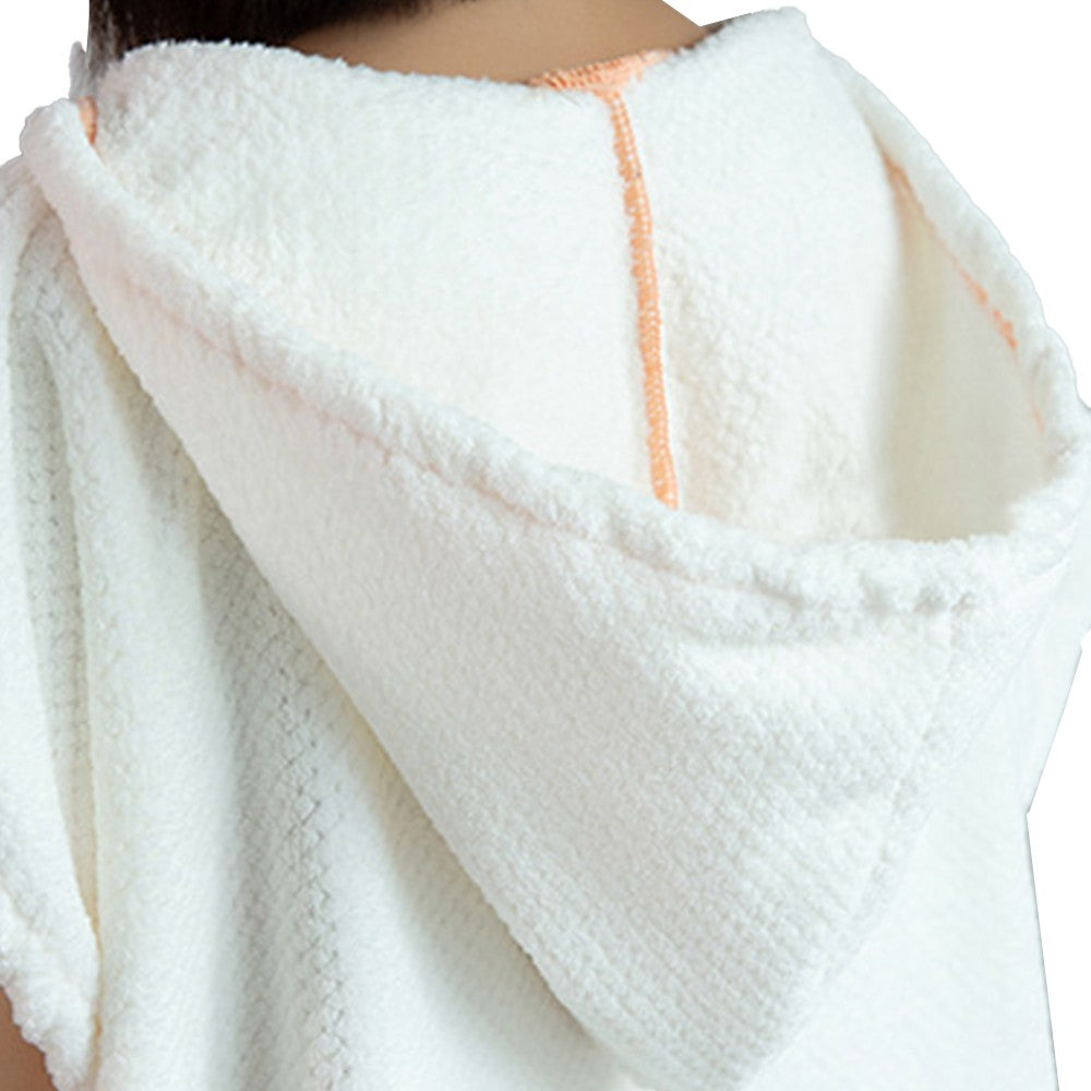 Wearable Bath Towel with Hood Oversized Beach Towel Swim Robe Poncho White