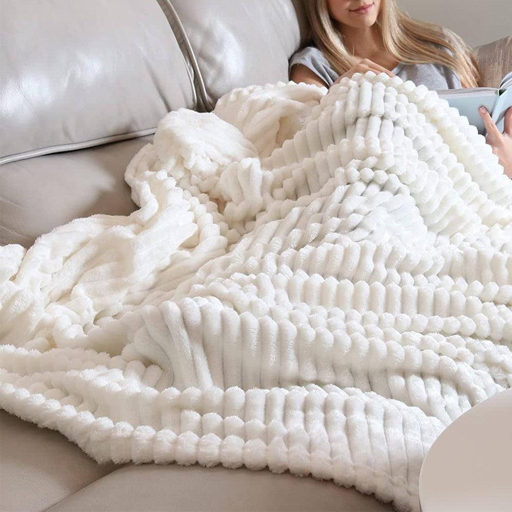 200x180cm Soft Sofa Throw Blanket Warm Couch Flannel Blanket Beige