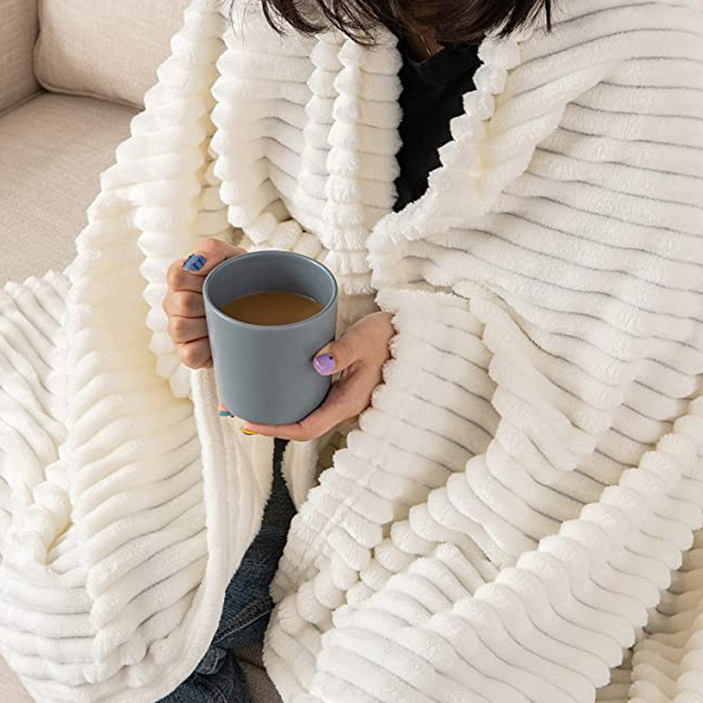 230x200cm Soft Sofa Throw Blanket Warm Couch Flannel Blanket Beige