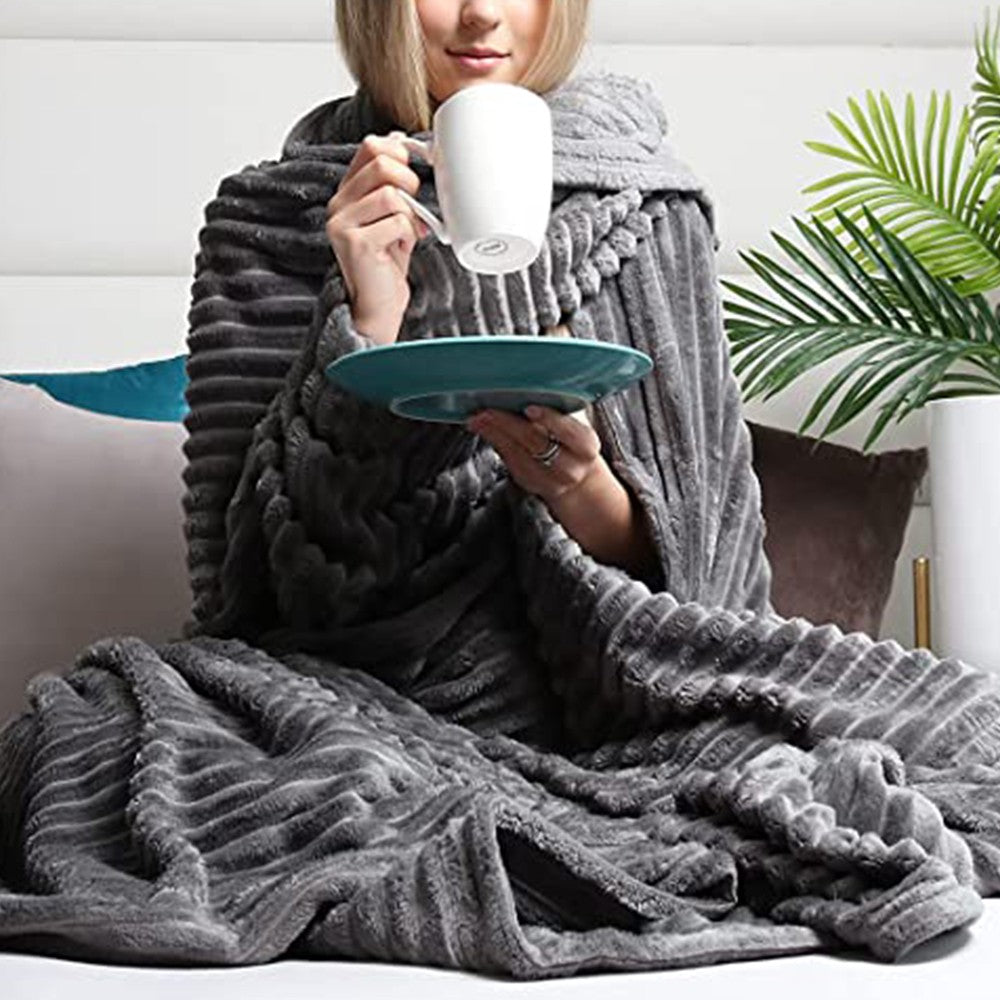 200x150cm Soft Sofa Throw Blanket Warm Couch Flannel Blanket Grey