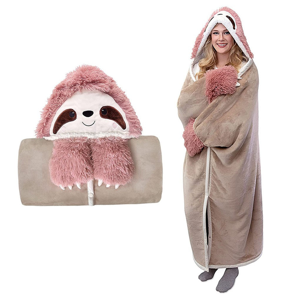 1 X Sloth Wearable Hooded Blanket Flannel Fleece Sherpa Hoodie Throw Cloak Wrap Pink